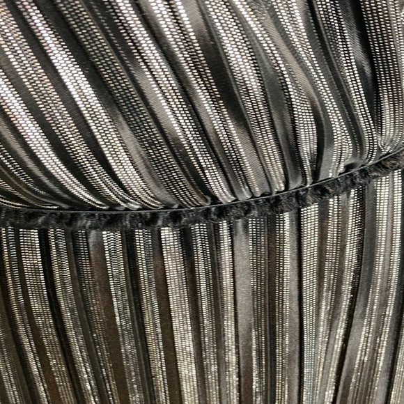L’Agence Pleated Metallic Silver Black Satin Maxi Dress L Sexy Disco Maximalist - Picture 6 of 16